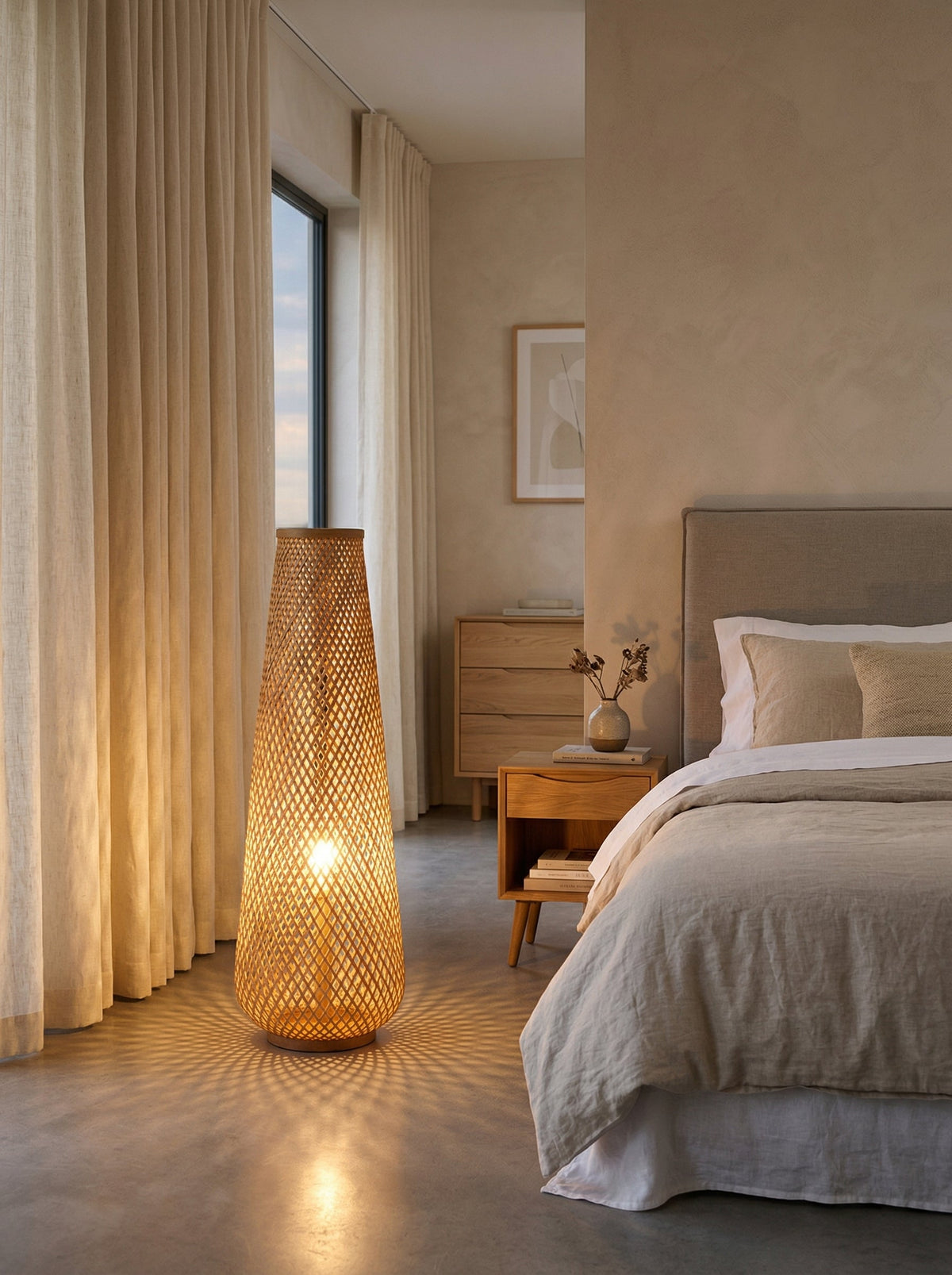 Lampadaire Tressé en Rotin – Soléa