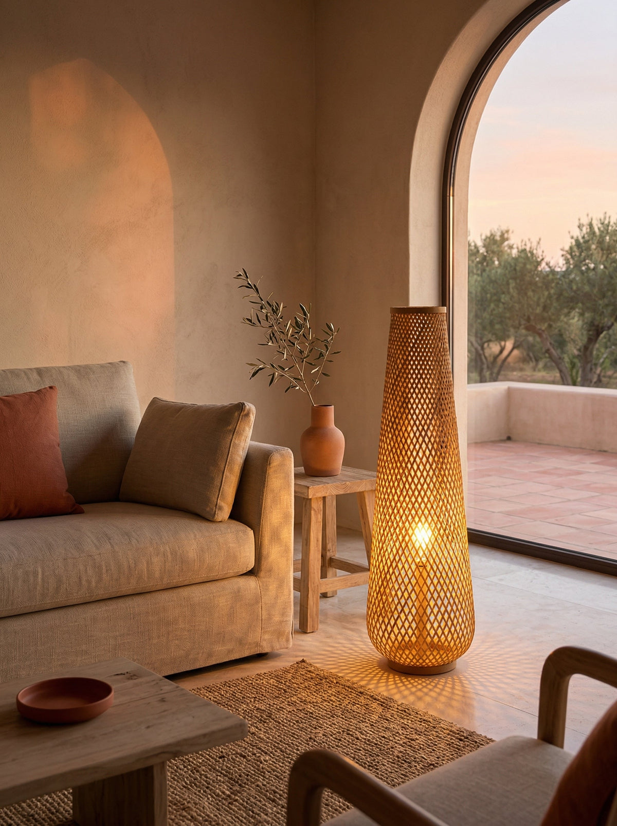 Lampadaire Tressé en Rotin – Soléa
