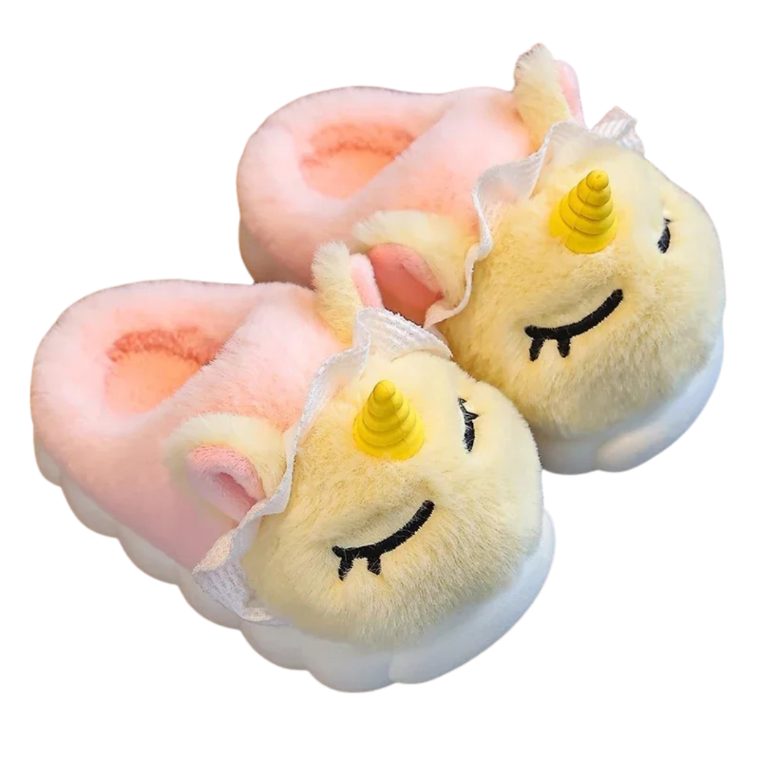 UniSnuggle– Chaussons Licorne en Peluche Douce pour Enfants | Antidérapants & Ultra Confortables