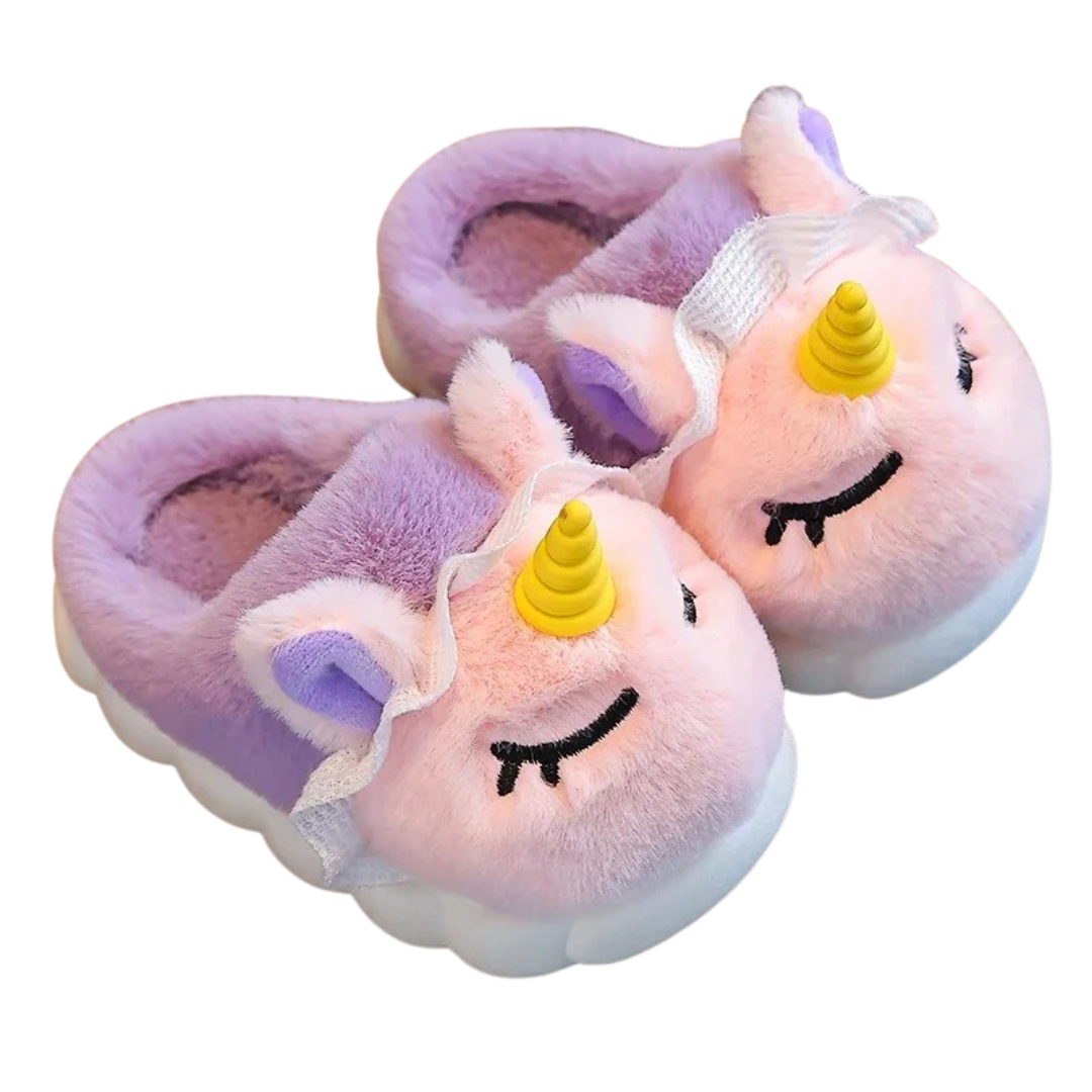 UniSnuggle– Chaussons Licorne en Peluche Douce pour Enfants | Antidérapants & Ultra Confortables